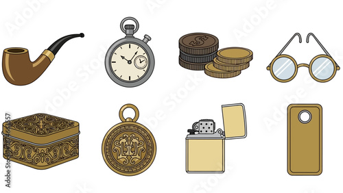 Vintage collection: retro accessories and symbols in flat design