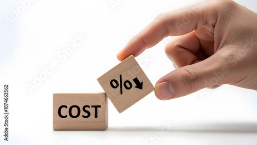 Financial concept of cost reduction with percentage down arrow