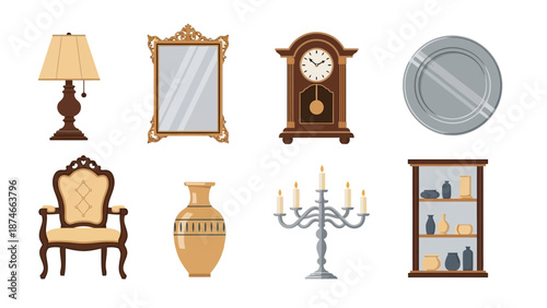 Classic home decor set: vintage furniture and elegant accessories