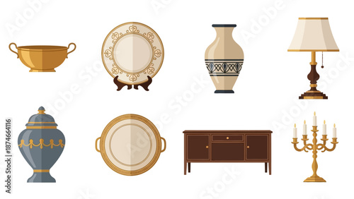 Elegant collection of vintage home decor items for interior styling and design