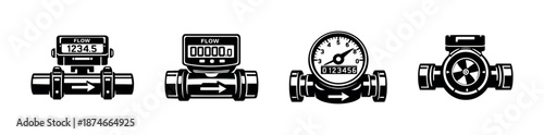 Industrial flow meters: vector icons set of pressure and water gauges