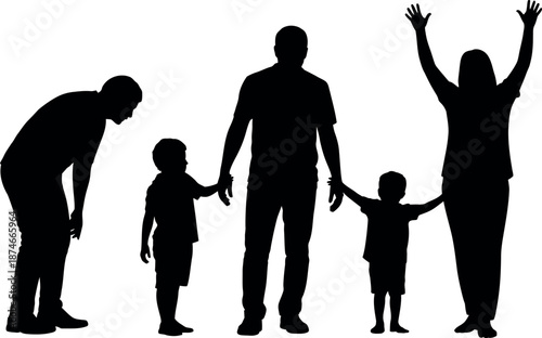 Diverse family silhouettes embracing joyful connection and togetherness in a symbolic representation of modern life