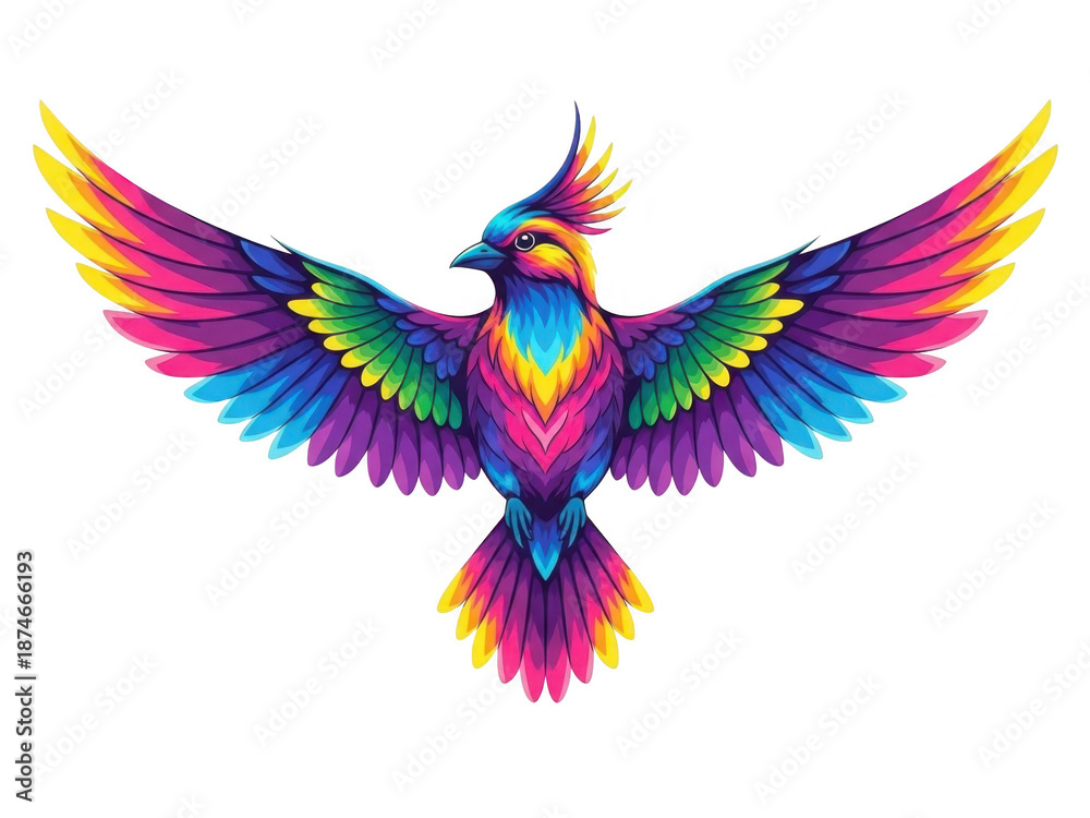 Obraz premium Vibrant multicolored bird with outstretched wings isolated on transparent background