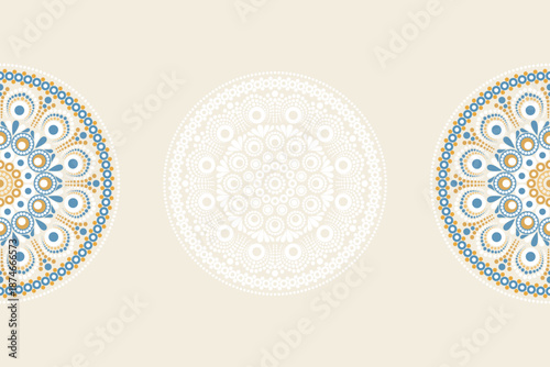 Half dotted mandala left and right borders with soft spacing, horizontal wide background with copy space