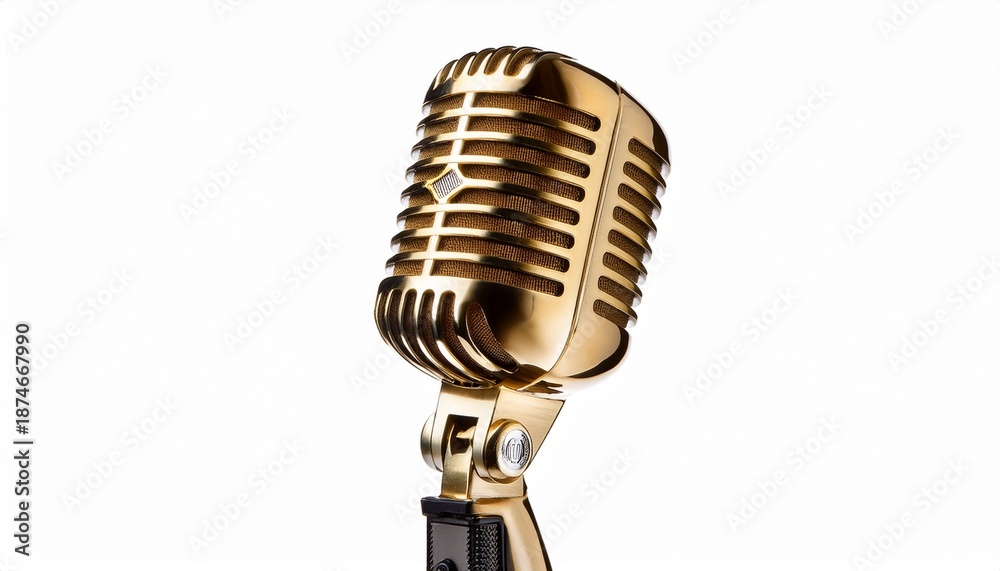 Fototapeta premium shine golden mic isolated on white background