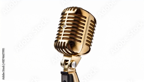 shine golden mic isolated on white background