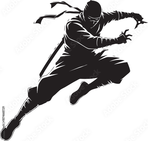 Leaping Ninja Warrior Silhouette Illustration