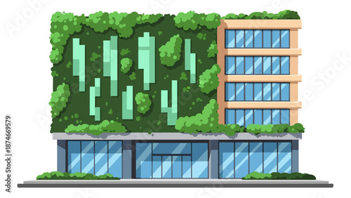 Modern eco-friendly building with vertical garden and green architecture design