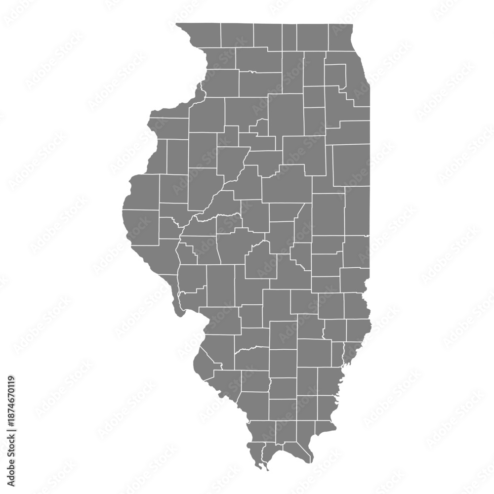 Fototapeta premium Illinois State Map Vector SVG Grey Fill White County Lines Transparent Background Isolated Silhouette High Quality Political Administrative Boundaries Concept for Infographic Data Visualization