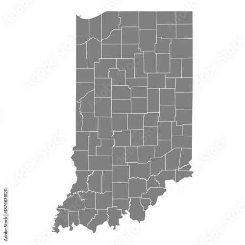 Foto Indiana State Map Vector SVG Grey Fill White County Lines Transparent Background