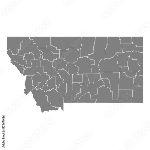Quadro su tela Montana State Map Vector SVG Grey Fill White County Lines Transparent Background