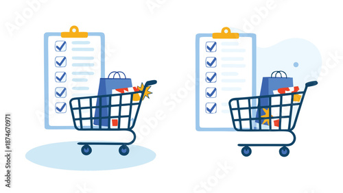 Shopping carts with checklists for organized retail management