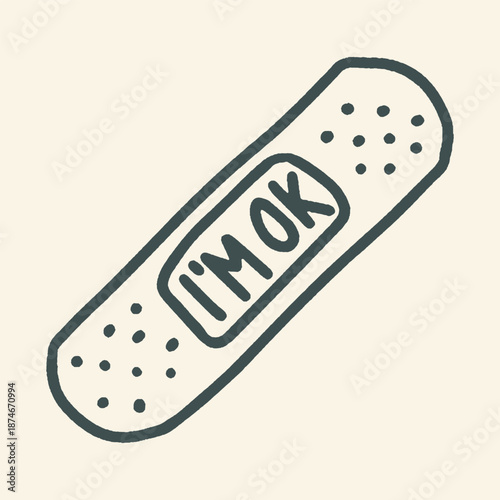 Inspirational Bandage Illustration with I'm Ok Text for Resilience, Mental Health, and Recovery Themes