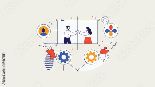 Business partnership handshake in modern infographic style