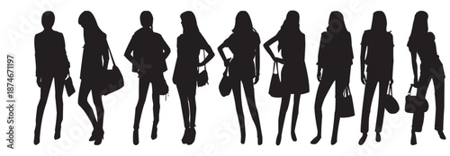A collection of diverse female fashion silhouettes showcasing various styles and elegant poses