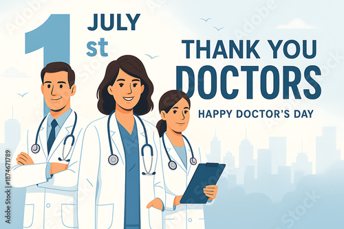Celebrating doctor s day with a heartfelt thank you to medical professionals depicted in this illustrative image