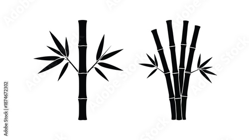 Simple black and white illustration of bamboo stalks a natural silhouette