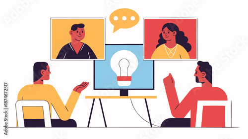 Business team collaborating remotely with creative ideas on computer