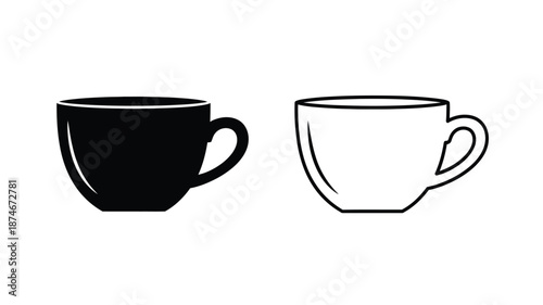 Two contrasting coffee cups one dark and one light silhouette