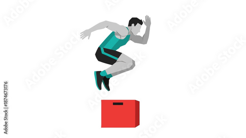 Athlete performing box jump in dynamic flat design style