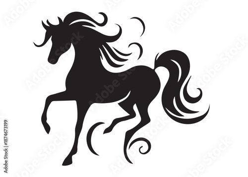 unicorn horse logo silhouette vector, magical fantasy horse logo silhouette illustration, vector unicorn horse with horn logo, horse animals magic fantasy logo vector silhouette on white background