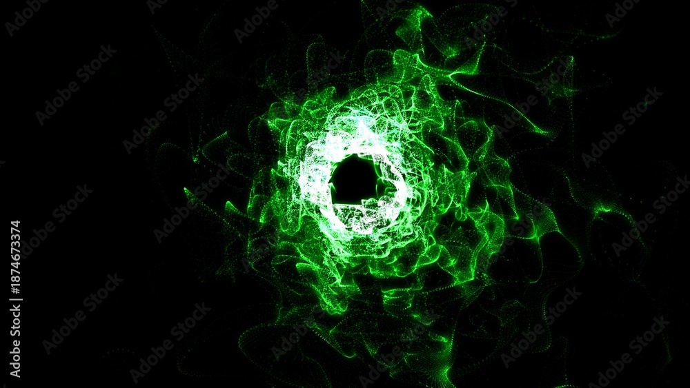 Fototapeta premium Abstract tunnel background with bright beautiful green glowing iridescent energy magical waves and lines