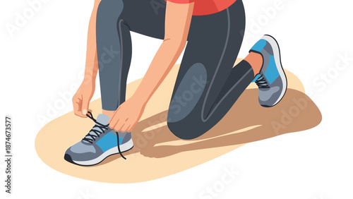 Person tying running shoe in modern, flat design