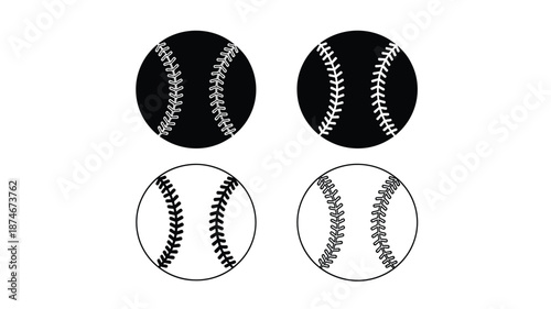 Four baseballs in varying styles a graphic representation silhouette