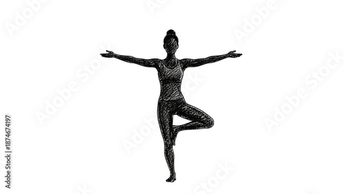 Yoga tree pose silhouette: sketched balance and tranquility