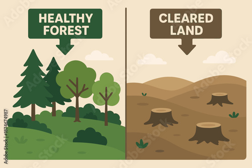 Healthy Forest and Deforestation Comparison Environmental Vector