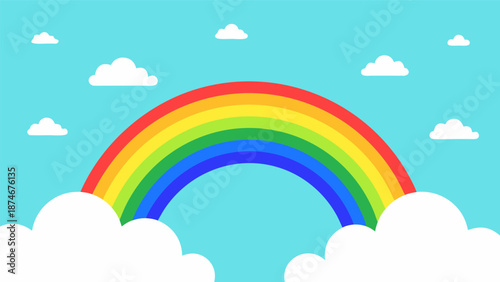 Vibrant Rainbow Arching Across a Cloudy Sky A Colorful Vector Illustration