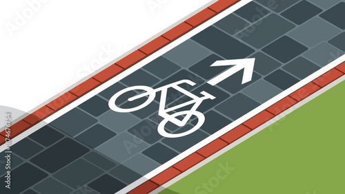 Urban bike lane graphic with bicycle symbol on paved pathway