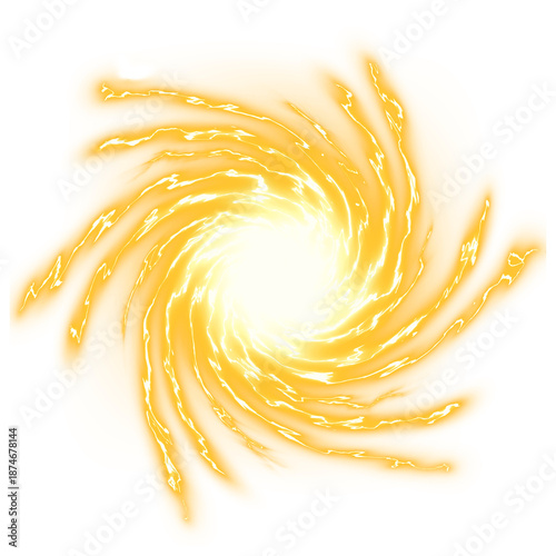 Obraz na plátne Yellow  spiral electric firestorm energy effect isolated on white background