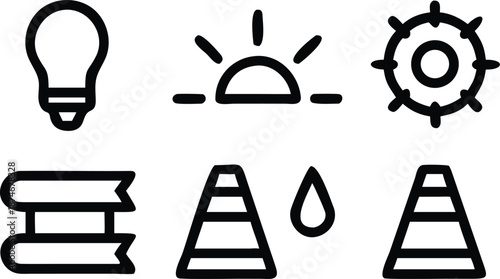 Minimalist line icons for learning environment energy nature ideas and settings vector set