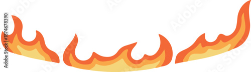Stylized fire flame border vector illustration with smooth, curved shapes in orange and yellow tones.