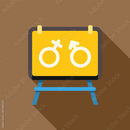 Easel board displaying male and female gender symbols