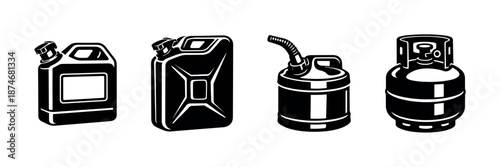 Gas canisters vector icons set: fuel, jerry, propane, liquid storage symbols