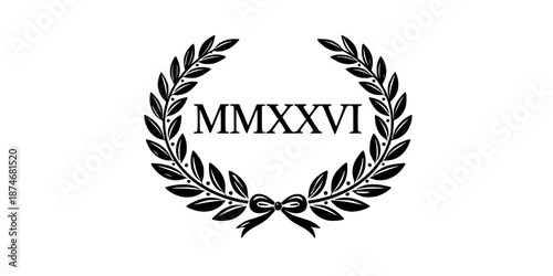 Roman Numerals MMXXVI Laurel Wreath Vector Illustration New Year 2026
