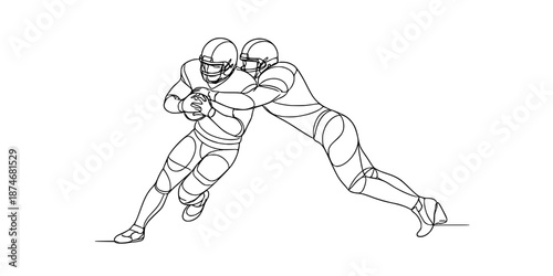 Continuous Line Art Football Players Tackling Vector Illustration
