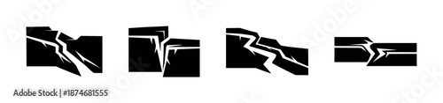 Earthquake crack vector icons set. fracture, rupture symbols. abstract shapes design.