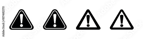 Warning signs vector icons set: alert, caution, attention symbols in black outline