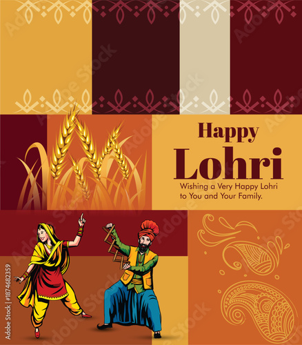 vector illustration of Happy Lohri holiday festival of Punjab India with beautiful background