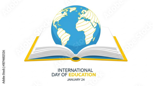 Global education concept with open book and globe on International Day of Education