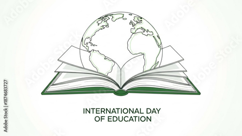 Global education concept with open book and globe on white
