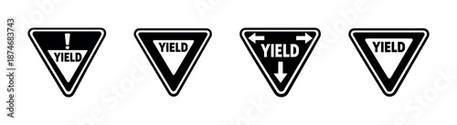 Yield traffic signs vector icons set: warning, caution, alert, direction symbols