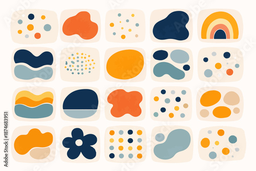 Set of 20 Abstract Organic Shapes and Dots Vector Illustrations