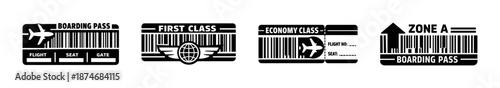 Boarding pass vector icons set - travel, flight tickets, airline cards collection