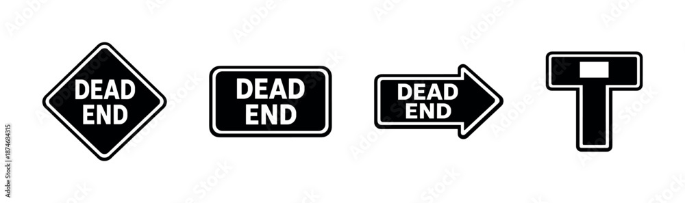 Fototapeta premium Dead end vector icons set. road sign symbols, traffic warning, caution signs