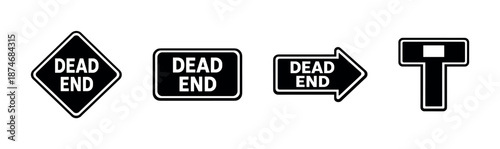 Dead end vector icons set. road sign symbols, traffic warning, caution signs