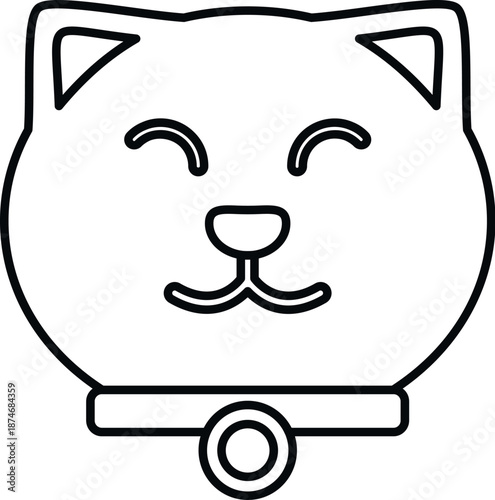 Cat head icon showing a smiling face with closed eyes and wearing a collar